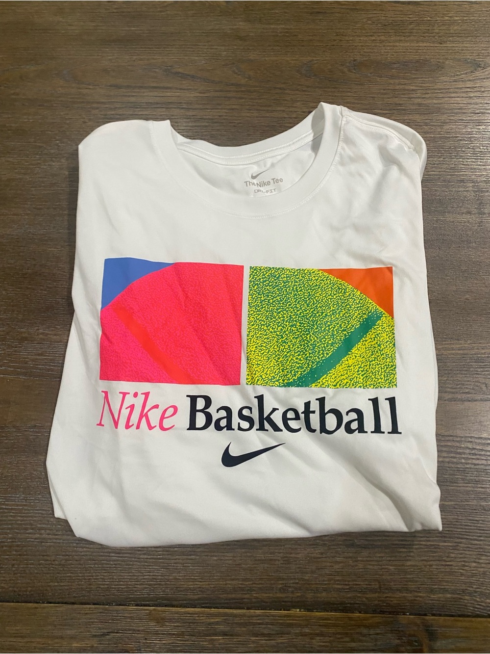 Nike White Short Sleeve Tee with Pink, Green & Orange Graphics